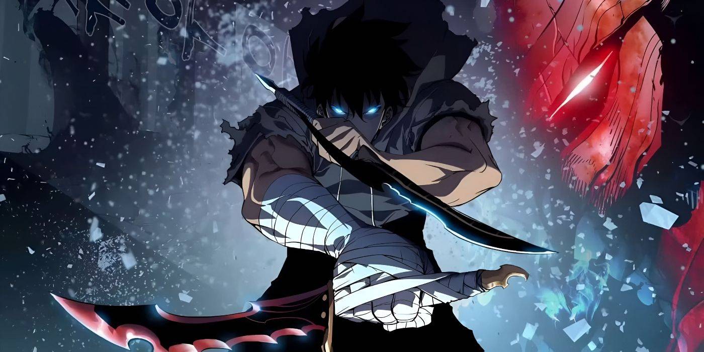 Sung Jinwoo in Solo Leveling webtoon attacking with two daggers