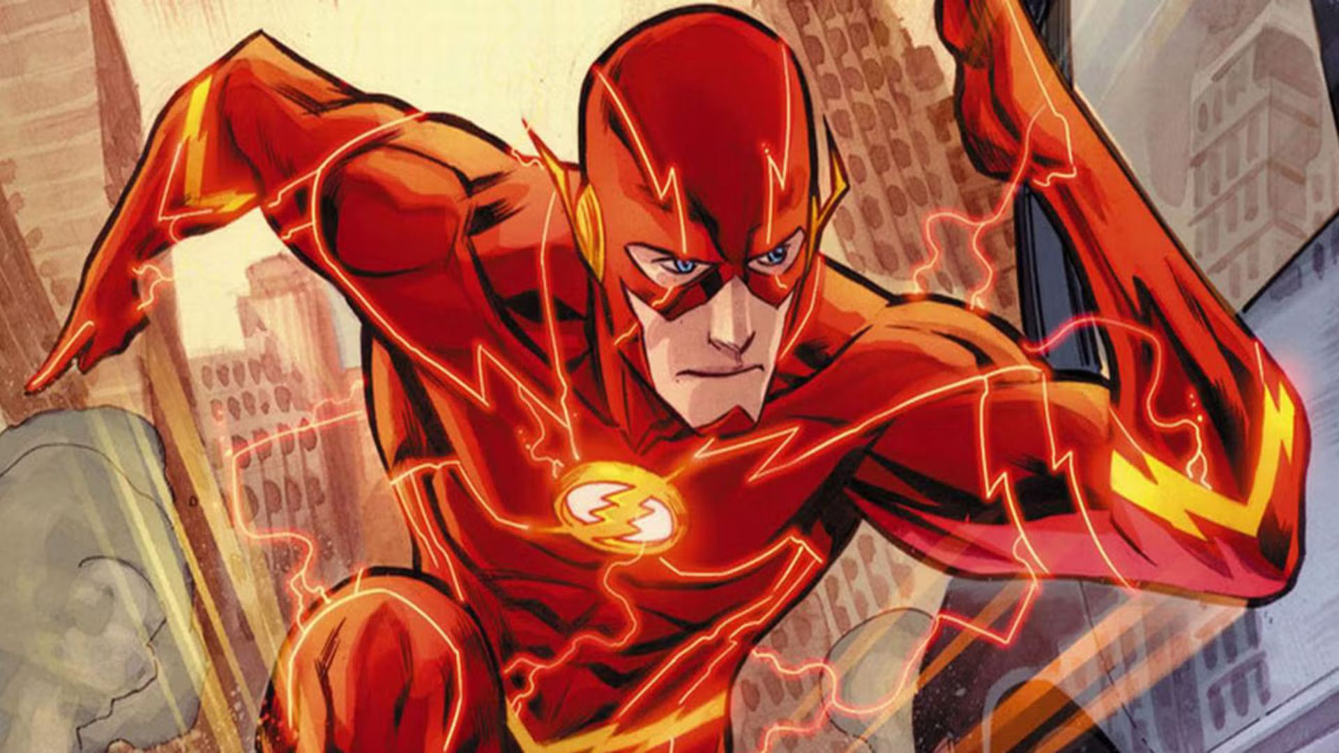 The Flash running in art from a New 52 comic book issue.