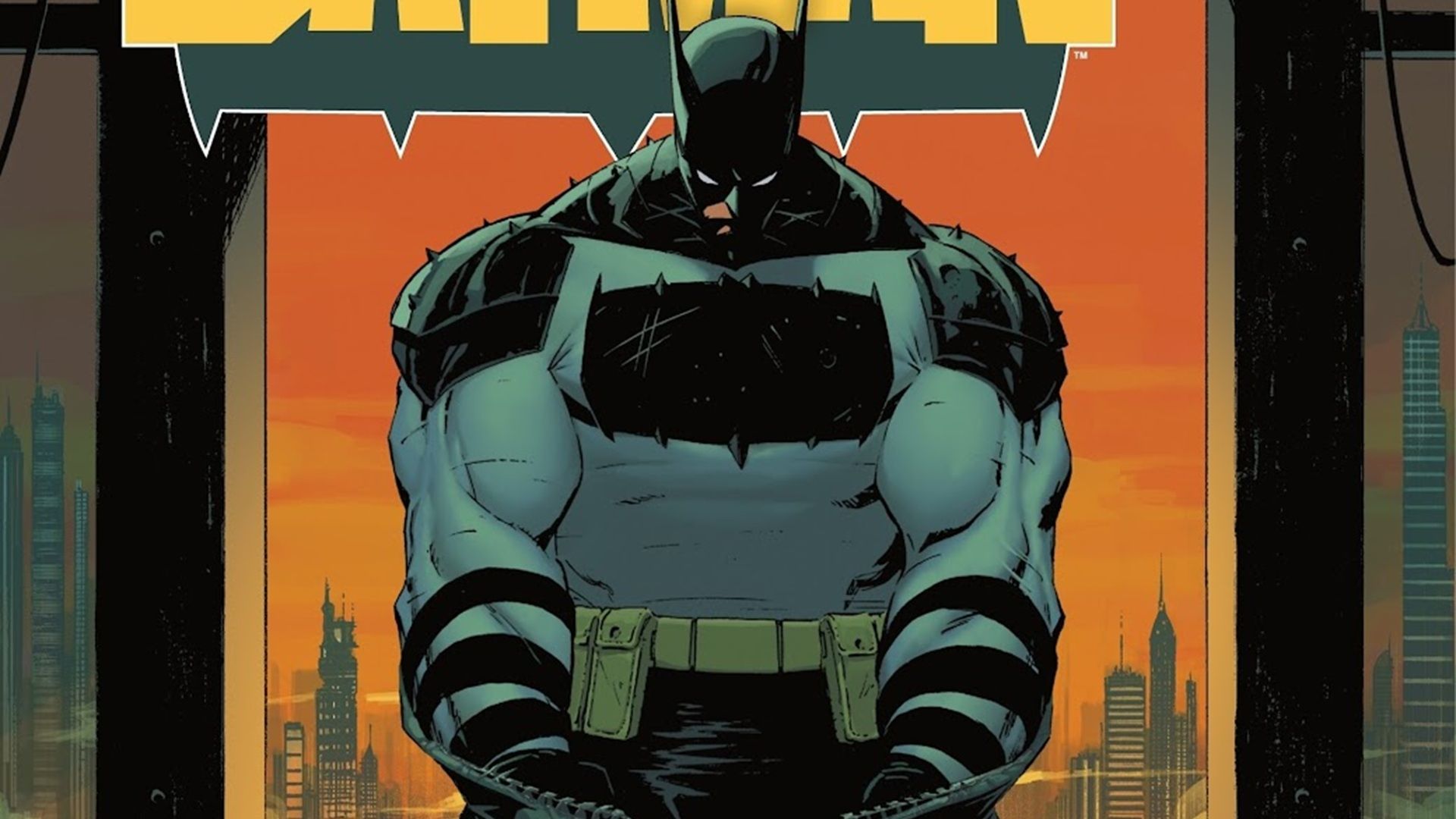Batman glowers over Gotham City