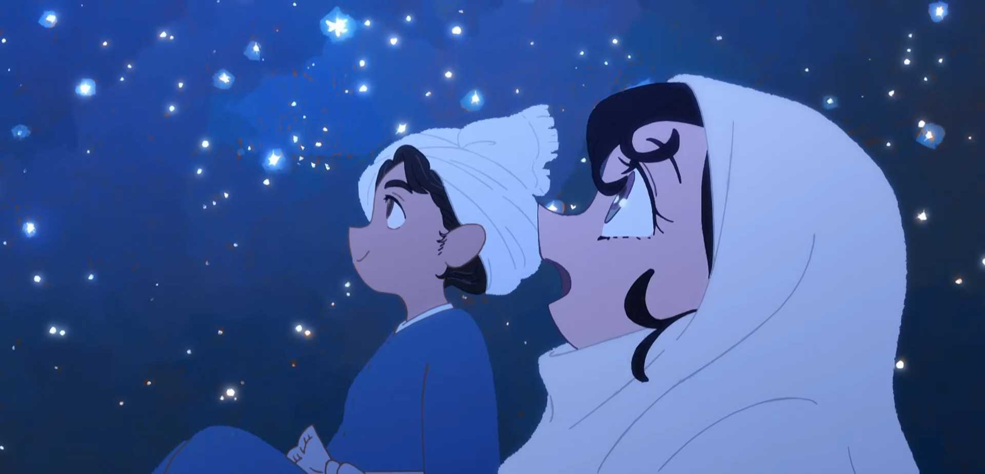 Sitaara stargazes with a young boy in Jaadugar: A Witch in Mongolia