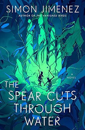 کاور کتاب The Spear Cuts Through Water توسط سایمون خیمنز؛ تصویر دستی با سایههای دو انسان درون آن