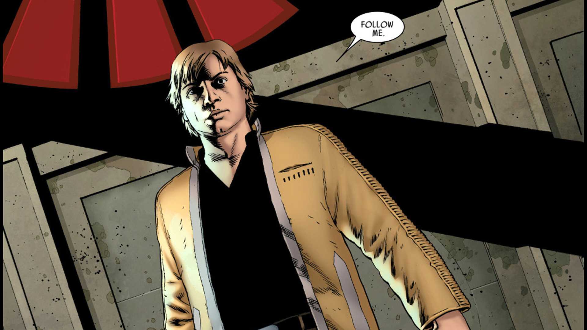 Luke Skywalker tells his allies to follow him through a battle