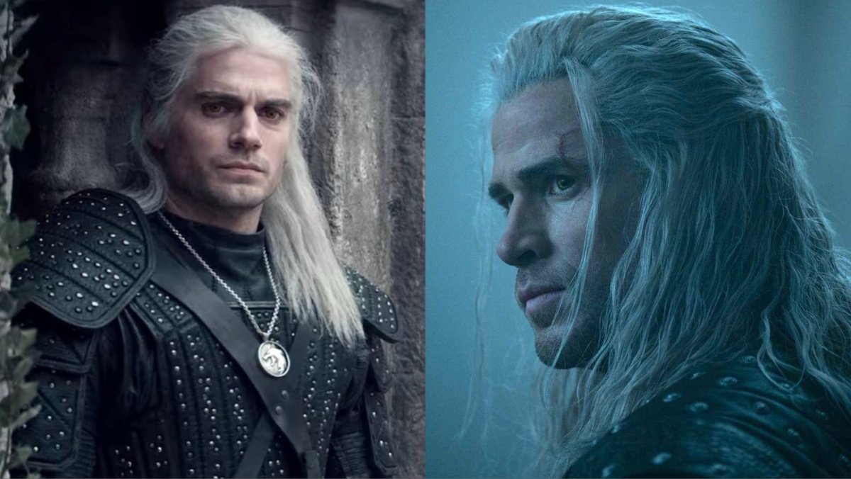 Henry Cavill and Liam Hemswroth as Geralt in The Witcher