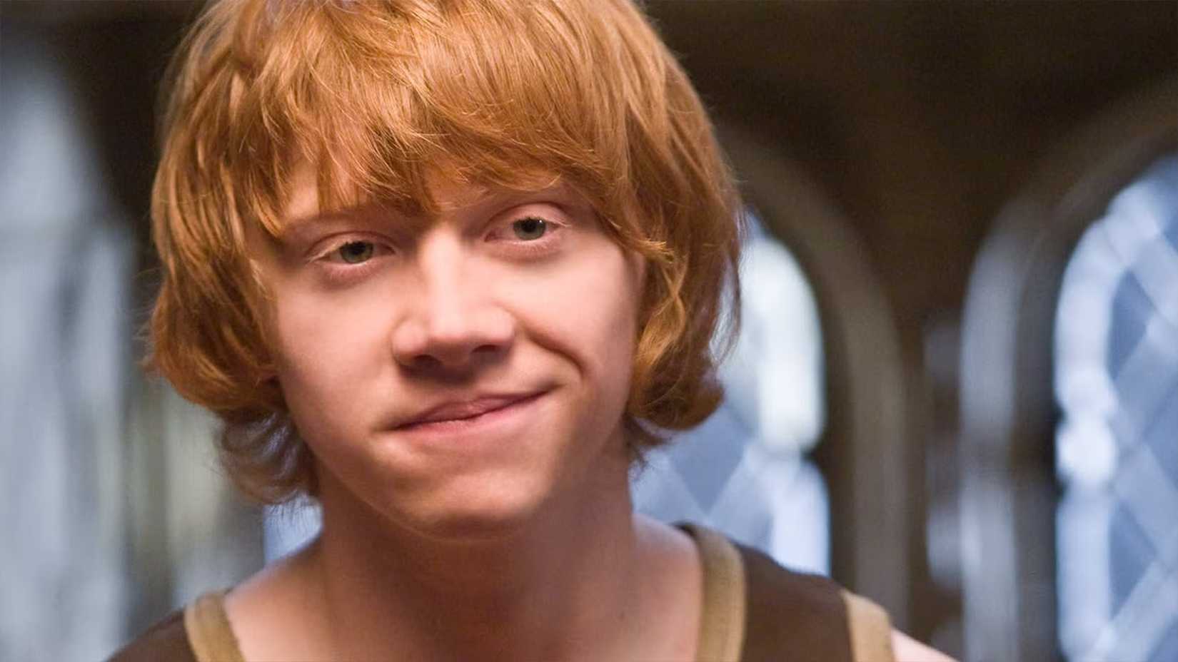 Ron smiles in Harry Potter.