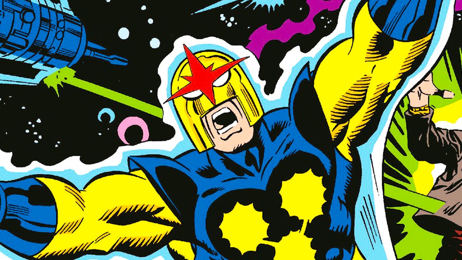 Richard Rider's Nova flying through space in Marvel Comics