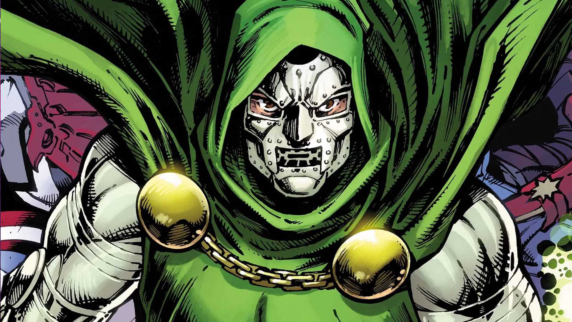 Doctor Doom menacingly stares toward the reader