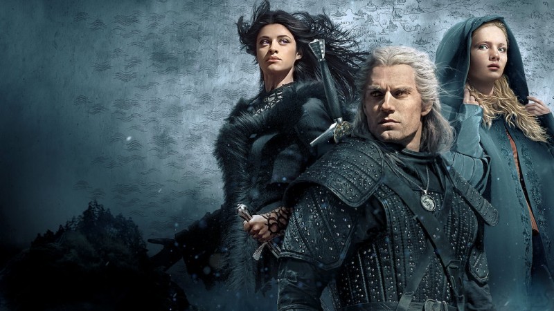 Posters of The Witcher characters showing Yennefer, Geralt and Ciri