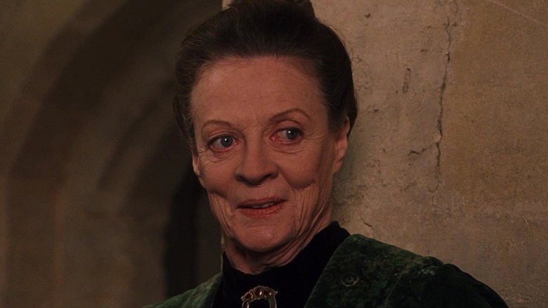 Minerva McGonagall smiling in Harry Potter and the Sorcerer's Stone