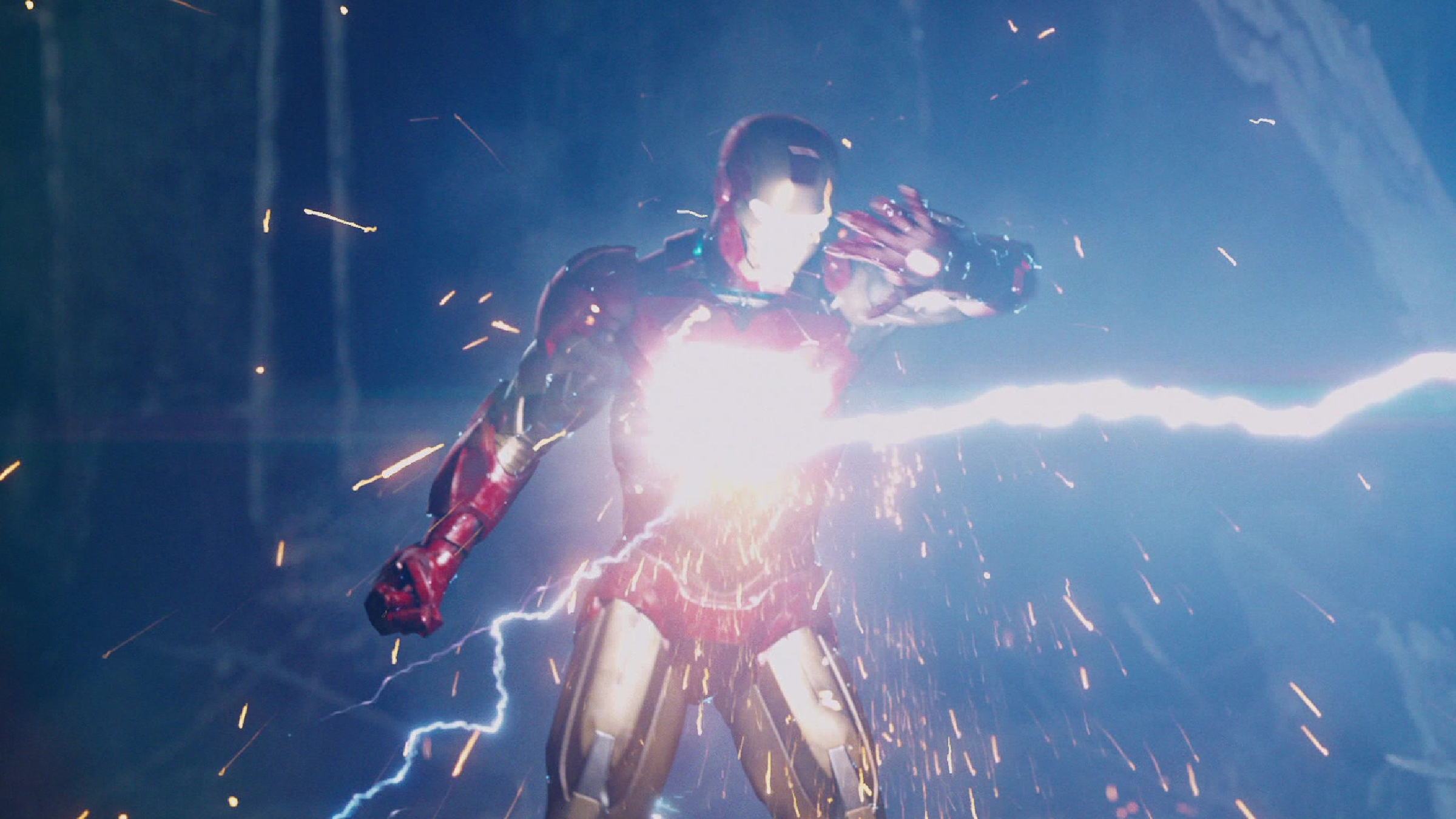 Iron Man being hit by lightning in The Avengers (2012)
