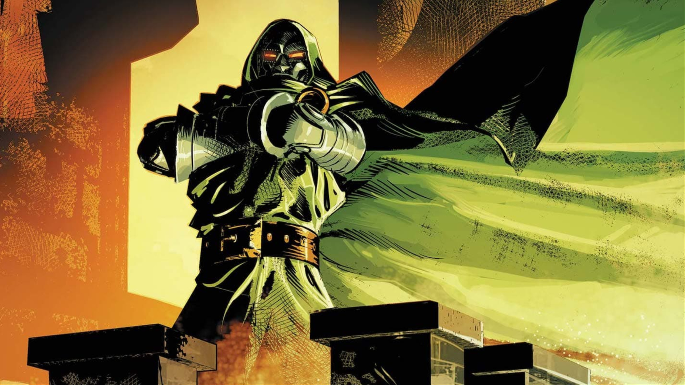 Doctor Doom standing on a parapet in Latveria