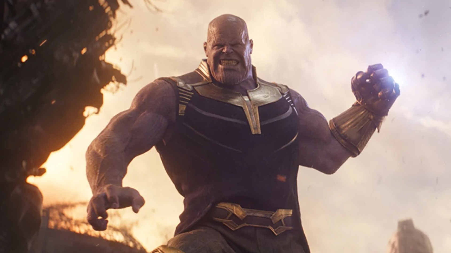 Thanos (Josh Brolin) brandishing the Infinity Gauntlet in Avengers: Infinity War