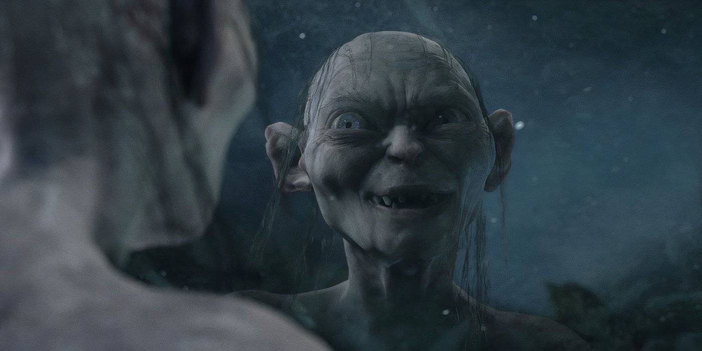 Gollum talks to his reflection in the water in The Lord of the Rings.