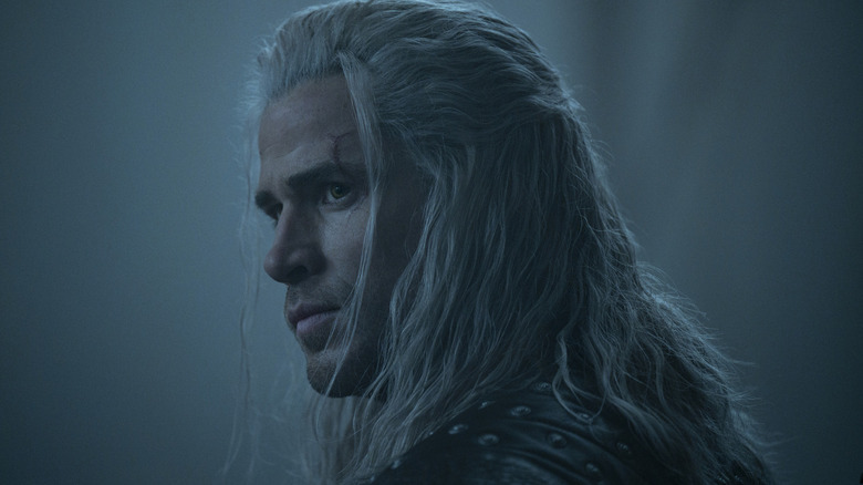 Liam Hemsworth Geralt of Rivia looking curious on The Witcher