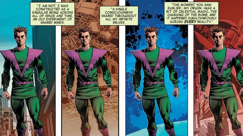 Molecule Man explaining how the Beyonders duplicated him across the multiverse in Avengers: Time Runs Out