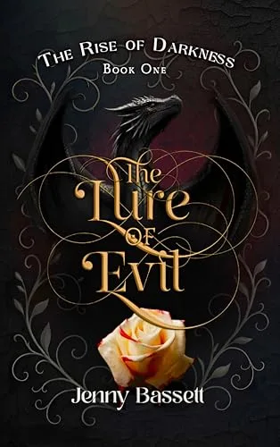 جلد کتاب The Lure of Evil با اژدهای سیاه و گل رز طلایی