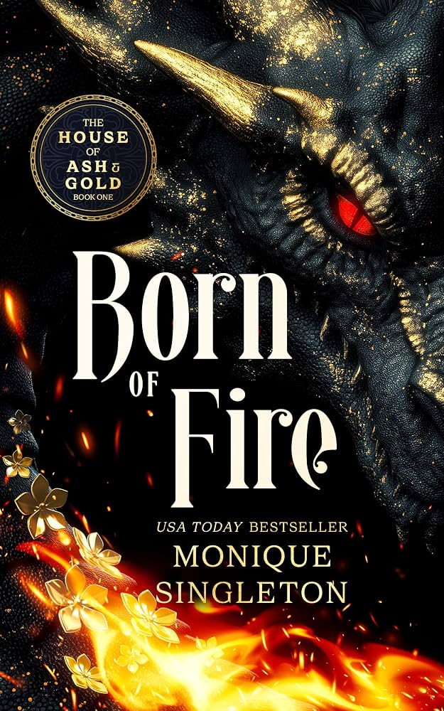 جلد کتاب Born of Fire با چهره‌ی اژدها در میان شعله